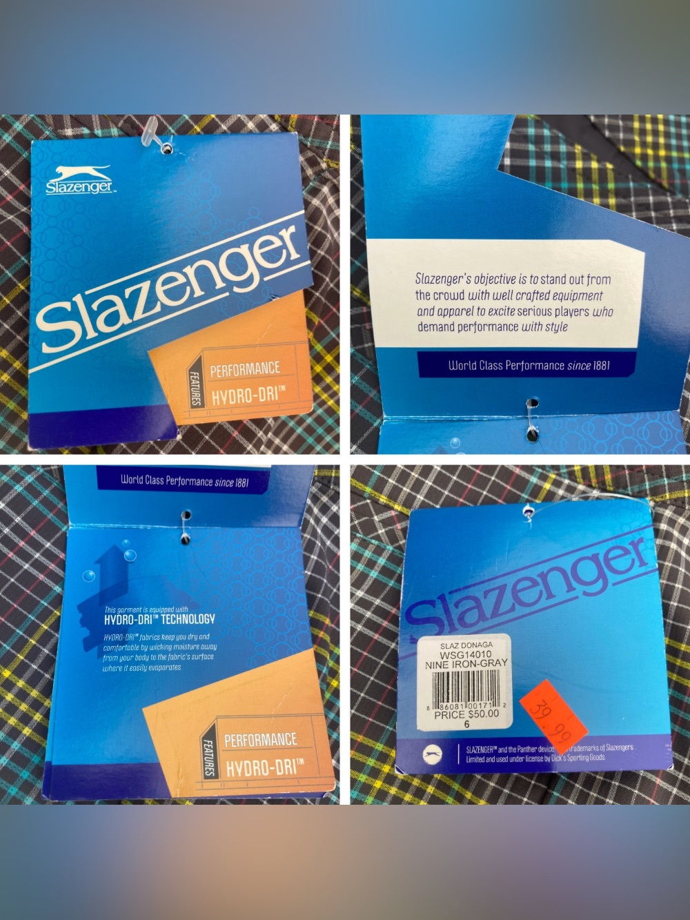 NEW Slazenger Plaid Hydro-Dri Performance Golf Shorts, Sz 6, Nine Iron Gray - Picture 14 of 14